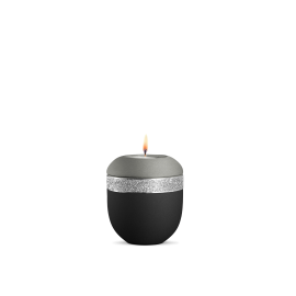 Gedenklicht, Infinity Glamour Bicolor, velvet Schwarz/Steingrau, Silber glitzerndes Dekor