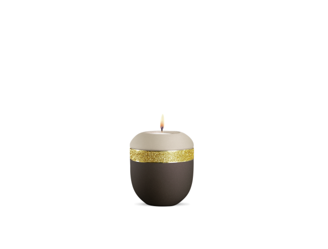 Gedenklicht, Infinity Glamour Bicolor, velvet Siena/Champagner, Gold glitzerndes Dekor