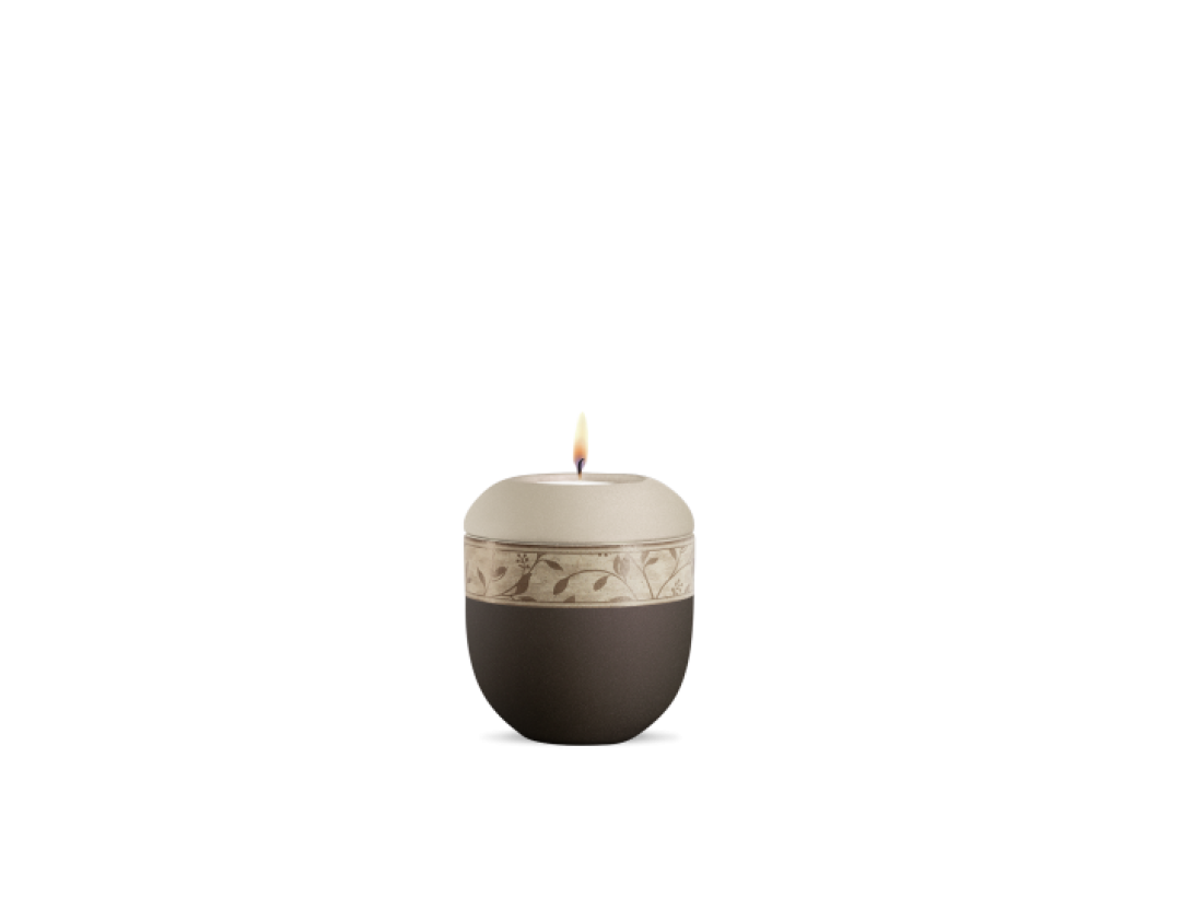 Gedenklicht, Infinity Papyrus, velvet Siena/Champagner, Dekor aus Grasfasern Zweige