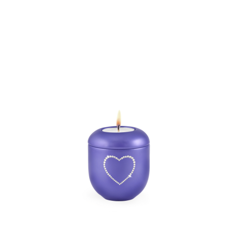 Edition Karat, perlmutt violett - Gedenklicht, Herz aus Kristallen