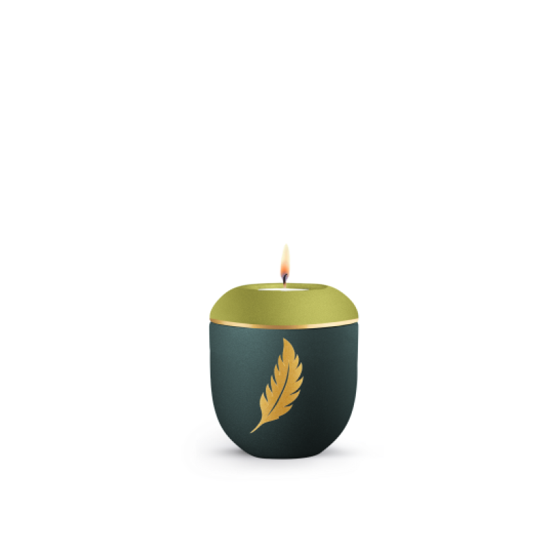 Edition Plumea, Petrol/Peridot, goldene Feder, Gedenklicht