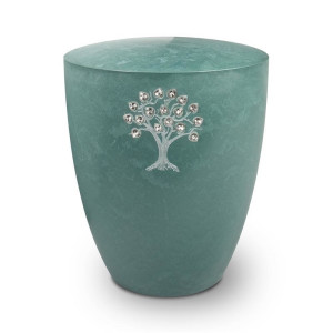 Genesis Gravur Lebensbaum mit Glaskristall-Herzen Jade
