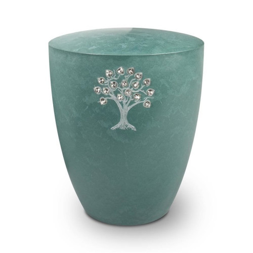 Genesis Gravur Lebensbaum mit Glaskristall-Herzen Jade