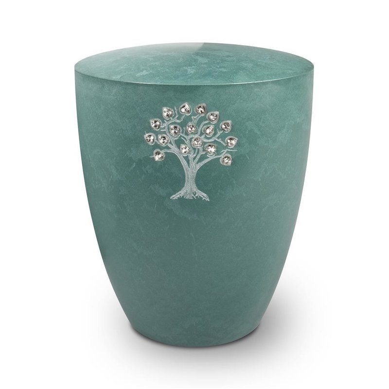 Genesis Gravur Lebensbaum mit Glaskristall-Herzen Jade