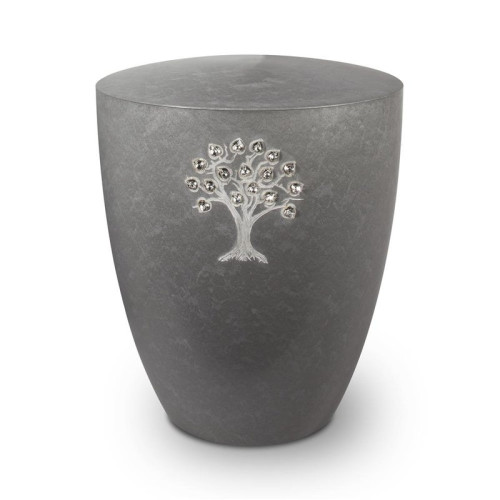 Genesis Gravur Lebensbaum mit Glaskristall-Herzen Silber