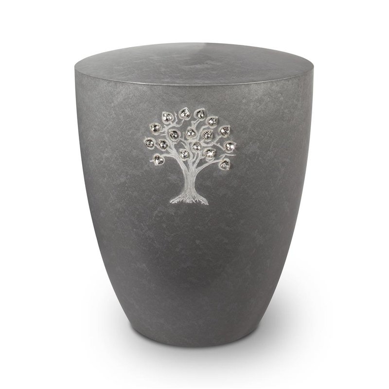 Genesis Gravur Lebensbaum mit Glaskristall-Herzen Silber