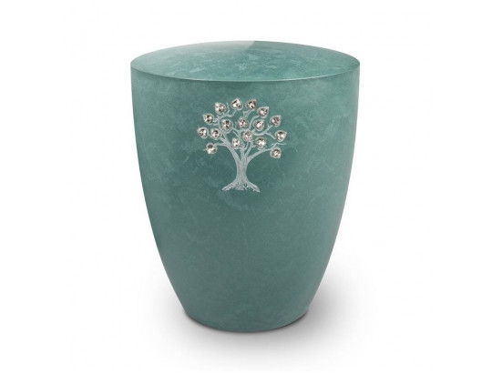 Genesis Gravur Lebensbaum  mit Swarovskiherzen Jade