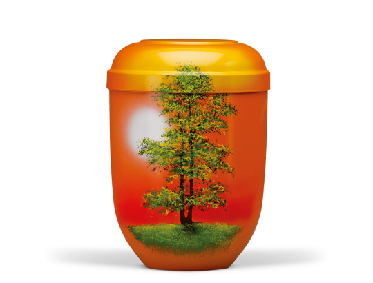 Naturstoffurne, Terracotta, Airbrush Motiv: Herbstbaum