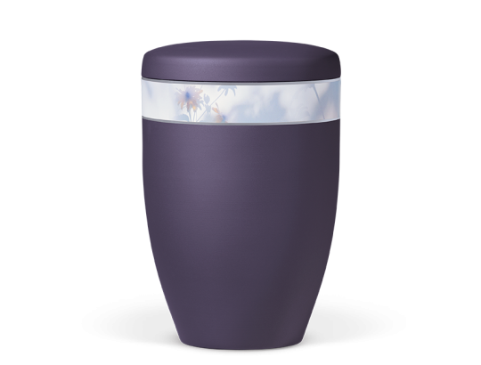 Naturstoffurne, Violett Velours, Dekorband: Floral Farblich