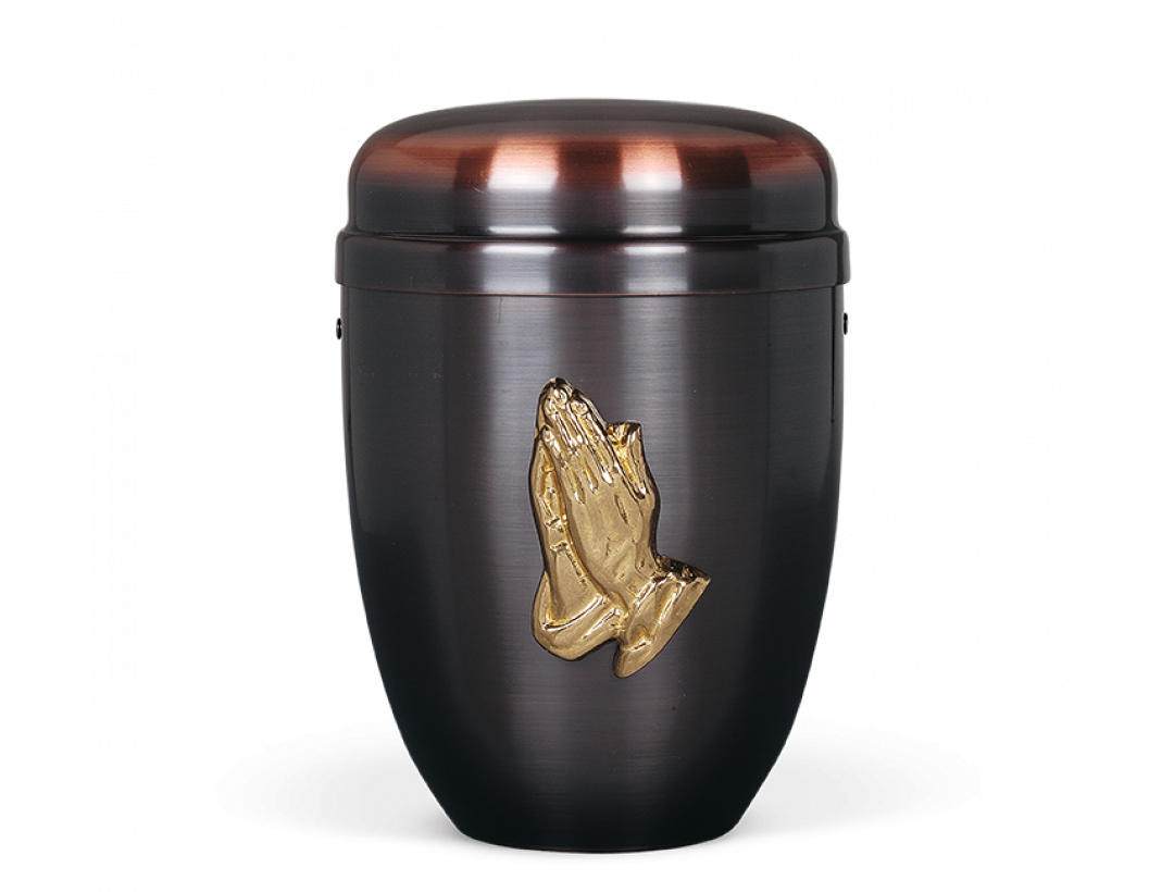 Kupferurne, Dunkel. ,Messing, Bet. Hände, polier