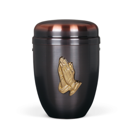 Kupferurne, Dunkel. ,Messing, Bet. Hände, polier