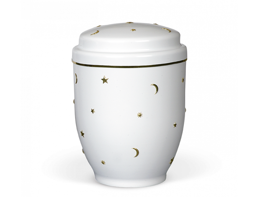 Kinderurne, Weiß, Goldband, Sonne, Mond, Sterne
