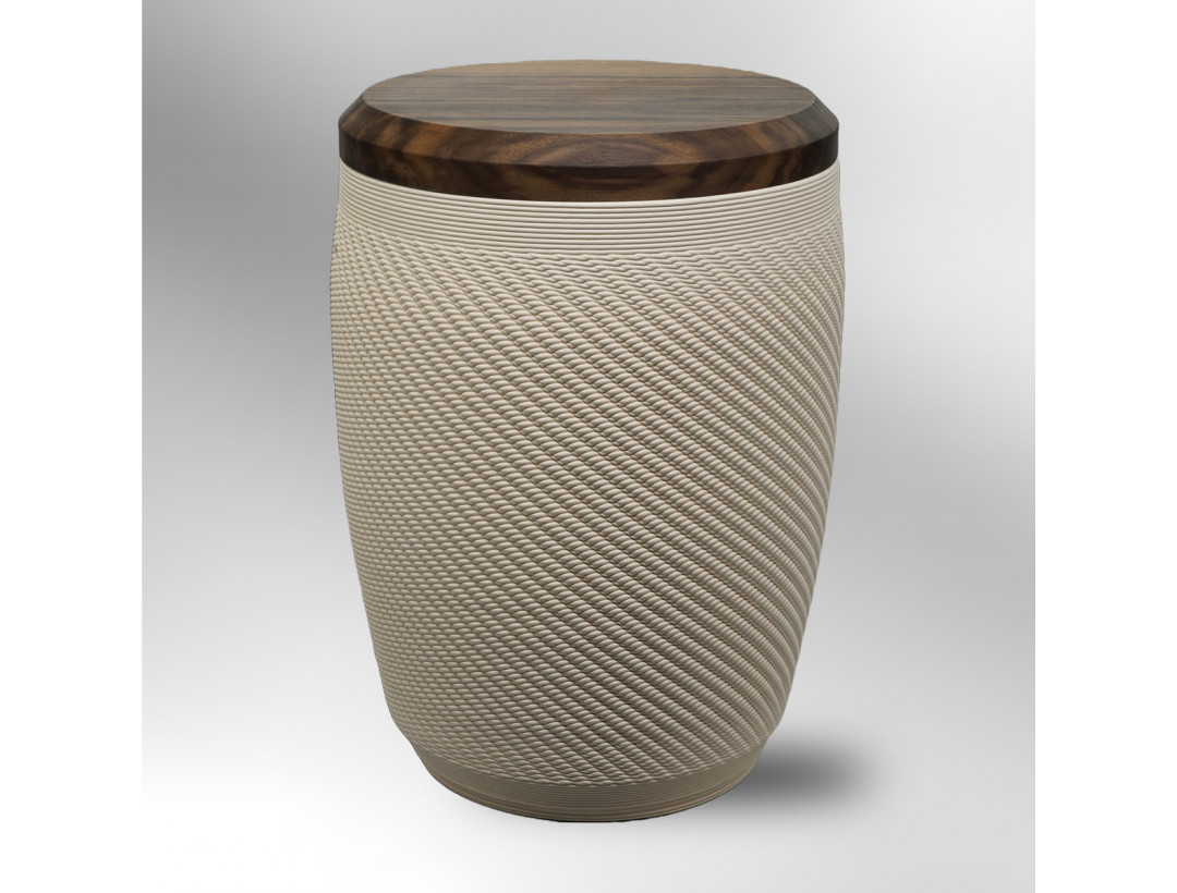 Urne Perle - Weiß mit Nußbaumdeckel