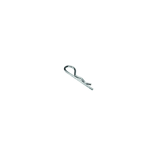 Ein Federstecker aus Metall mit einer Länge von 4 mm, in silberner Farbe und einer gebogenen Form, sichtbar in einer Gesamtansicht.