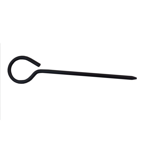 Der Heftstift der Hessen-Serie ist 30 cm lang, aus schwarzem Metall gefertigt und hat eine gebogene, hakenartige Form mit einer spitzen Spitze.