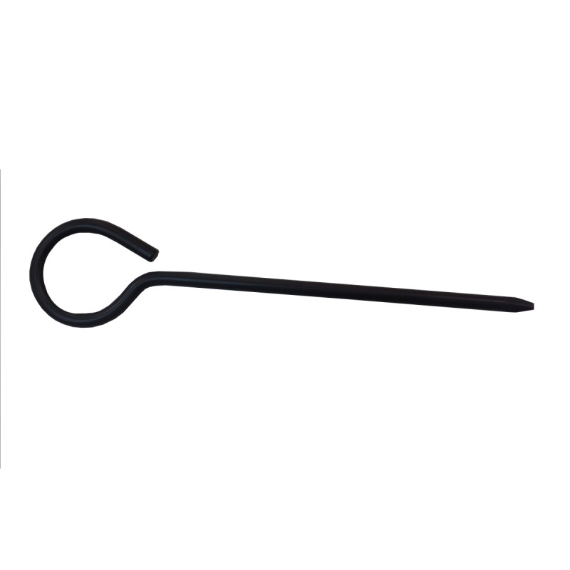 Der Heftstift der Hessen-Serie ist 30 cm lang, aus schwarzem Metall gefertigt und hat eine gebogene, hakenartige Form mit einer spitzen Spitze.