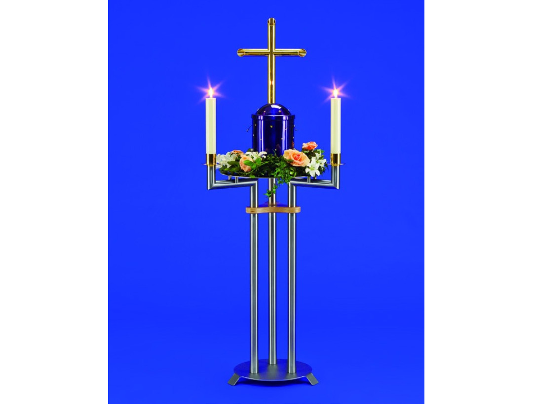 Urnenkandelaber mit Trage und Messingkreuz 