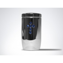 Miniurne aus Edelstahl poliert - Kreuz Glaskristall blau