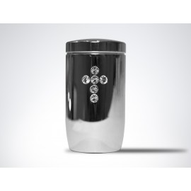 Miniurne aus Edelstahl poliert - Kreuz Glaskristall weiß