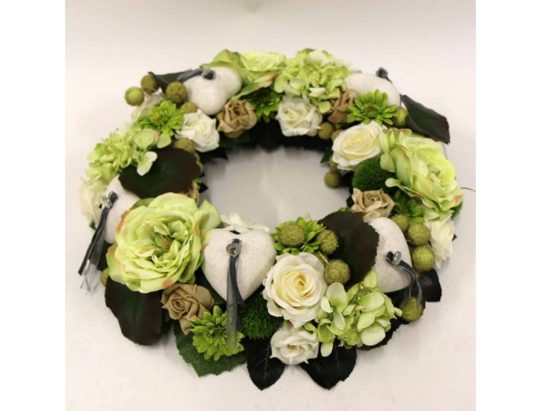 Urnenkranz rot-creme Seiden-und Foam Rosen