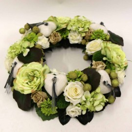 Urnenkranz rot-creme Seiden-und Foam Rosen