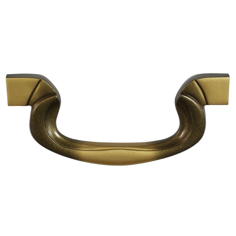 Vollkunststoffgriff in altflämischem Design, goldfarben mit einer geschwungenen Form und rechteckigen Enden, Gesamtansicht.