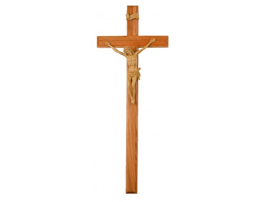 Sargkreuz mit Korpus, Holz hell mit Korpus, kantengefräst