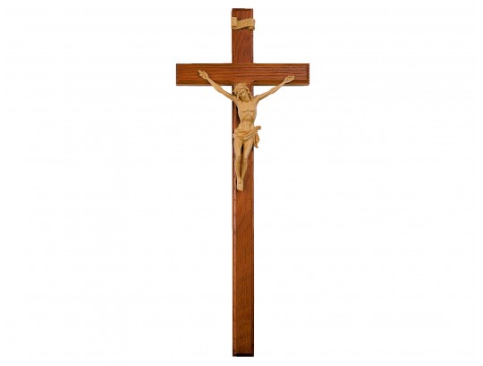 Sargkreuz mit Korpus, Holz dunkel mit Korpus, kantengefräst