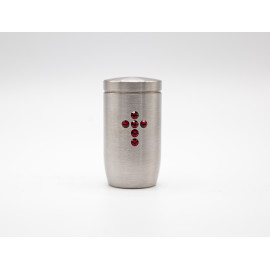 Miniurne aus Edelstahl - Kreuz Glaskristall rot