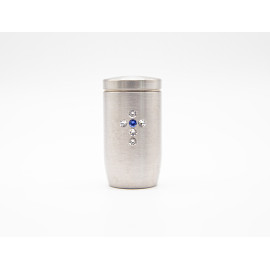 Miniurne aus Edelstahl - Kreuz Glaskristall weiß/blau