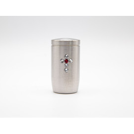 Miniurne aus Edelstahl - Kreuz Glaskristall weiß/rot