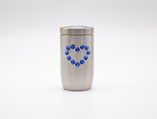 Miniurne aus Edelstahl - Herz Glaskristall blau