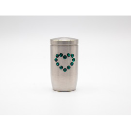 Miniurne aus Edelstahl - Herz Glaskristall grün