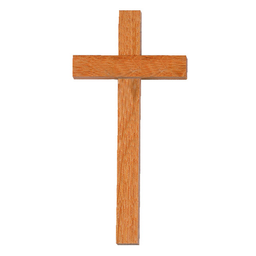 Handkreuz aus hellem Holz in schlichter Form, mit einem vertikalen und horizontalen Balken, Gesamtansicht ohne Korpus.
