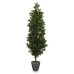 Künstlicher Lorbeersäulenbaum in grüner Farbe, aufrecht gewachsen mit dichtem Blattwerk, im schwarzen Topf mit Kieselsteinen als Dekoration.