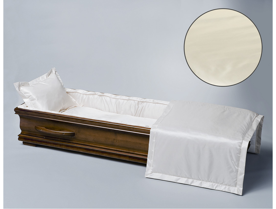 Sargausschlag für Truhensarg, Glanzseide cremé