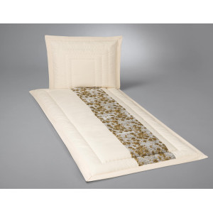 Deckengarnitur aus Rohgewebe natur mit Blumeneinsatz „Palermo gold“