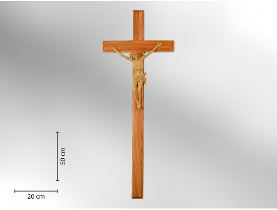 Sargkreuz mit Korpus, Holz hell mit Korpus, kantengefräst