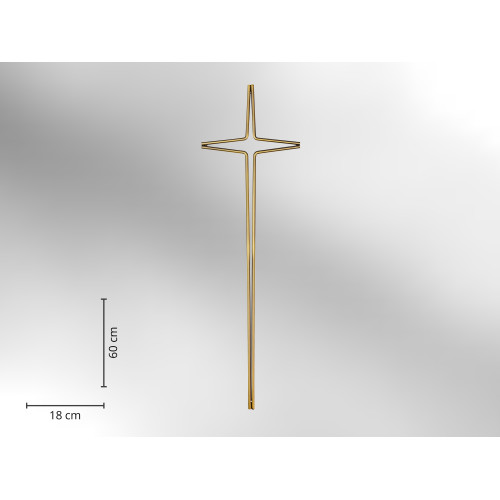 Elegantes Sargkreuz aus Metall in altmessing, mit einer Höhe von 60 cm und einer Breite von 18 cm, in Gesamtansicht auf hellem Hintergrund.