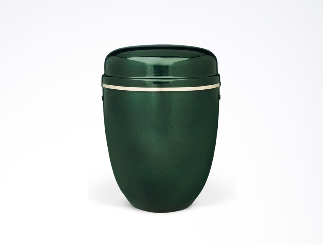 Stahlurne Moosgrün mit Goldband