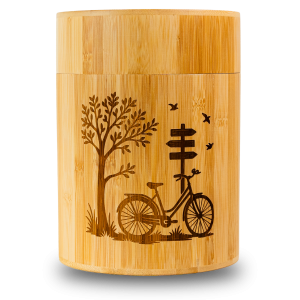 Bambusurne Baum mit Fahrrad, Motiv eingebrannt
