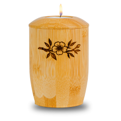 Gedenklicht Zweig mit Blume, Motiv eingebrannt