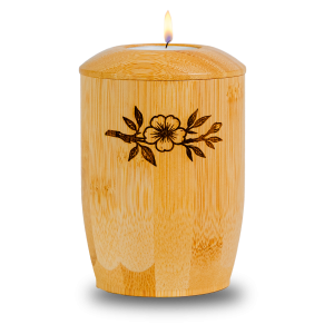 Gedenklicht Zweig mit Blume, Motiv eingebrannt