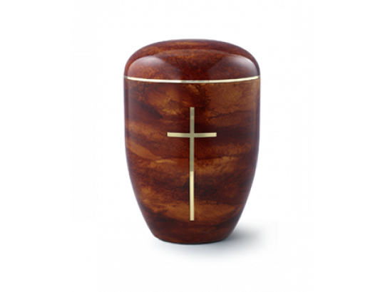 Öko-Urne, Rosenholzoberfläche Goldband pol. Messingkreuz, Edition Rosewood