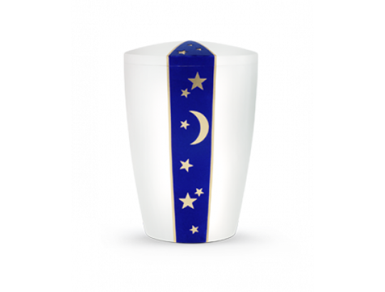 White Satin, Perlmutt, Vertikales Samtdekor Königsblau, Mond und Sterne