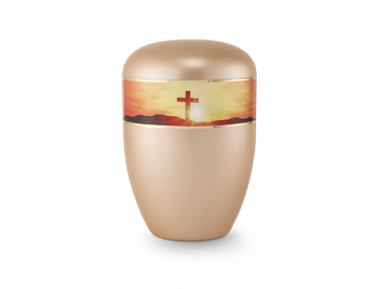 Exklusivserie Edition 360°, Perlmutt Apricot, Motiv Kreuz im Sonnenuntergang