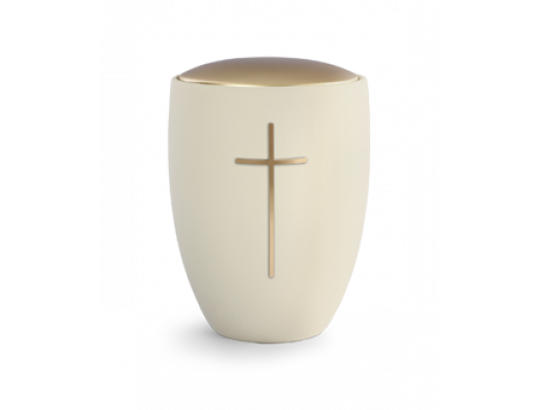 Anhydrit, Edition Florentina Ceramica, Creme, Deckel golden Messingkreuz mattiert