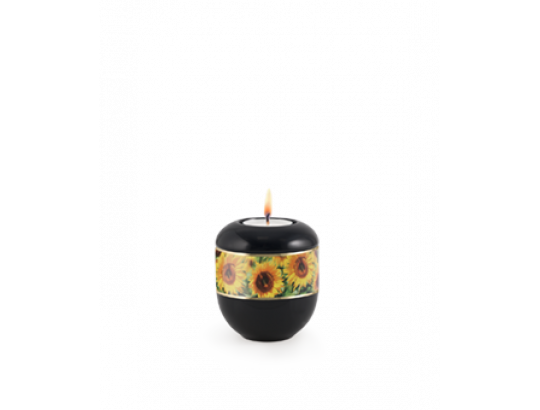 Fall in Leaves - Design, Porzellan-Gedenklicht, Sonnenblumen, Goldstreifen Exklusivserie Fleur Noire 2