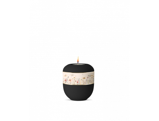 Edition Memorius, samton Tiefschwarz, Blumen Aquarell, Gedenklicht